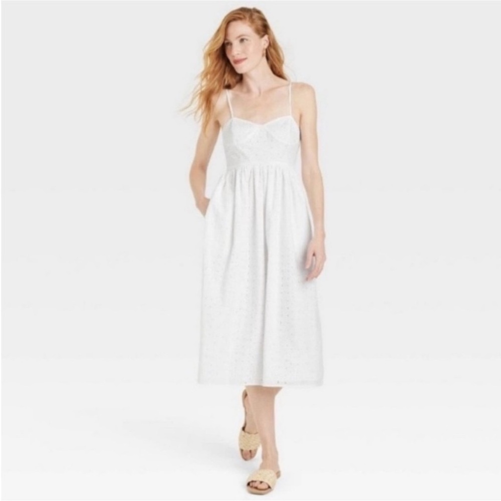 a new day White Eyelet Midi Sundress with Spaghetti Straps w/ Pockets